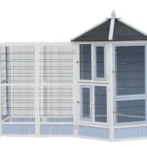 Dehner Lieblinge Vogelvolieren-Set Santorini, mit Freigehege, weiß/blau, ca. B236,4/H180/T132 cm