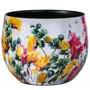 Dehner Metall-Übertopf Floral, bauchig, | Dehner