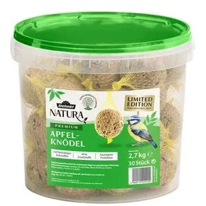 Dehner Natura Premium Wildvogelfutter Apfel-Meisenknödel im Eimer, mit Netz, 30 Stk.