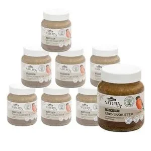 Dehner Natura Premium Wildvogelfutter Erdnussbutter im Glas, Haselnuss, 8 x 340 g