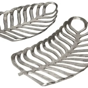 Dekoschale Aluminium silber Monstera Blätter 2er Set AMNISOS mit rutschfester Basis - HaustierPro