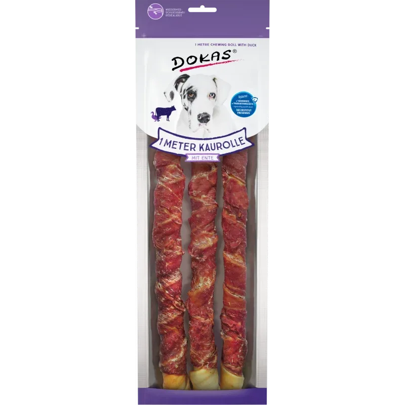 DOKAS 1 Meter Kaurolle mit Ente (Rinderhaut) 315 g | Hundesnack