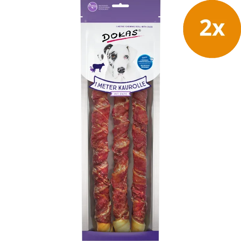 DOKAS 1 Meter Kaurolle mit Ente (Rinderhaut) 315 g | Hundesnack - Image 2