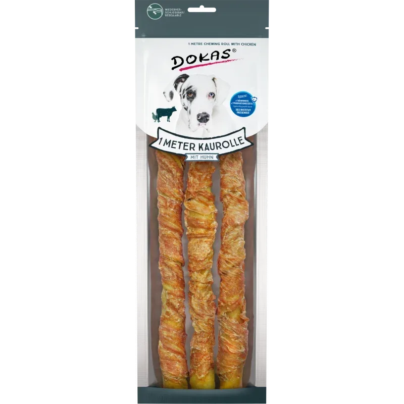 DOKAS 1 Meter Kaurolle mit Huhn (Rinderhaut) 315 g | Hundesnack