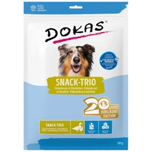 Dokas Dog Snack-Trio: Entenbrust in St眉ckchen, in Streifen & H眉hnerbrust mit Ente 330 g