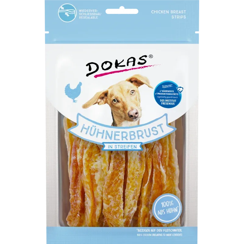 DOKAS Hühnerbrust in Streifen 70 g | Hundesnack