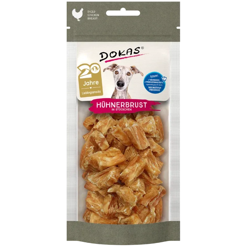 DOKAS Hühnerbrust in Stücken 50 g | Hundesnack