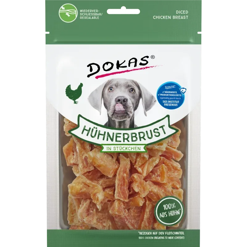 DOKAS Hühnerbrustfilet in Stückchen 70 g | Hundesnack