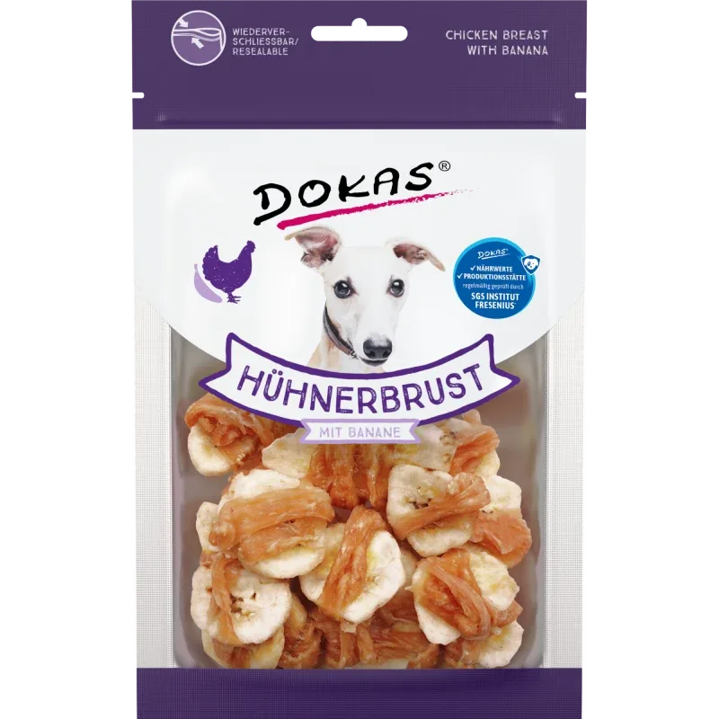 DOKAS Hühnerbrustfilet mit Banane 70 g | Hundesnack