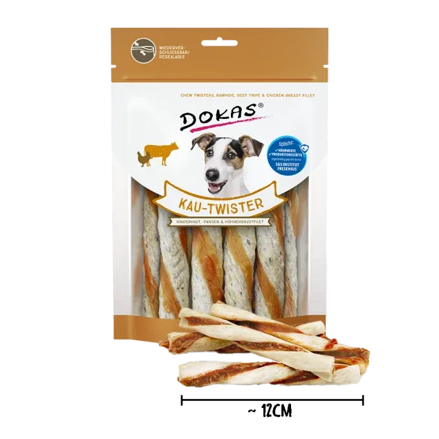 Dokas Kau Twister Rinderhaut für Hunde – Entenherz & Pansen, 200 g - Image 2