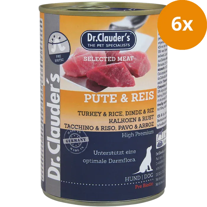 Dr Clauder Nassfutter für Hund Selected Meat Pute & Reis 6 x 400g