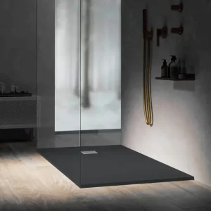 Duschwanne aus Keramik Hochdruck Schieferoptik 100x80 Farbe Schwarz Petra H3 - HaustierPro