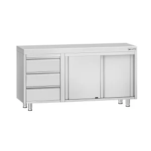 Edelstahl Arbeitsschrank ECO - 1400x600mm - mit 3 Schubladen links ohne Aufkantung - HaustierPro