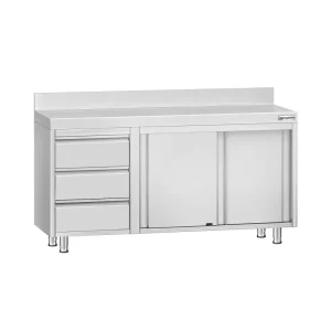 Edelstahl Arbeitsschrank ECO - 1400x700mm - mit 3 Schubladen links & Aufkantung - HaustierPro