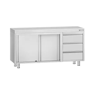 Edelstahl Arbeitsschrank ECO - 1400x700mm - mit 3 Schubladen rechts ohne Aufkantung - HaustierPro