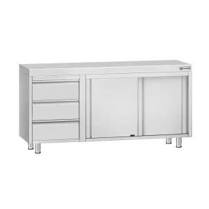 Edelstahl Arbeitsschrank ECO - 1600x700mm - mit 3 Schubladen links ohne Aufkantung - HaustierPro