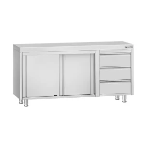 Edelstahl Arbeitsschrank ECO - 1600x700mm - mit 3 Schubladen rechts ohne Aufkantung - HaustierPro