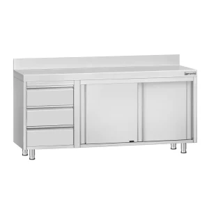 Edelstahl Arbeitsschrank ECO - 1800x700mm - mit 3 Schubladen links & Aufkantung - HaustierPro
