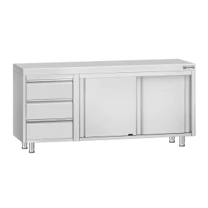 Edelstahl Arbeitsschrank ECO - 1800x700mm - mit 3 Schubladen links ohne Aufkantung - HaustierPro