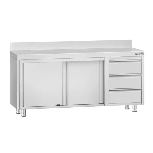 Edelstahl Arbeitsschrank ECO - 1800x700mm - mit 3 Schubladen rechts & Aufkantung - HaustierPro