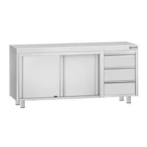 Edelstahl Arbeitsschrank ECO - 1800x700mm - mit 3 Schubladen rechts ohne Aufkantung - HaustierPro