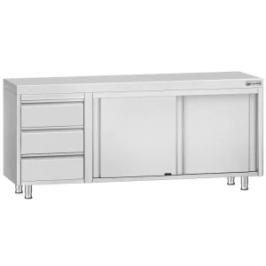 Edelstahl Arbeitsschrank ECO - 2000x600mm - mit 3 Schubladen links ohne Aufkantung - HaustierPro