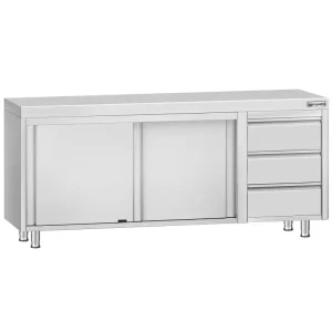Edelstahl Arbeitsschrank ECO - 2000x600mm - mit 3 Schubladen rechts ohne Aufkantung - HaustierPro