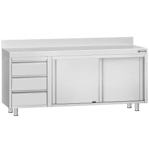 Edelstahl Arbeitsschrank ECO - 2000x700mm - mit 3 Schubladen links & Aufkantung - HaustierPro