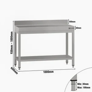Edelstahl Arbeitstisch ECO - 1000x600mm - mit Grundboden & Aufkantung - HaustierPro
