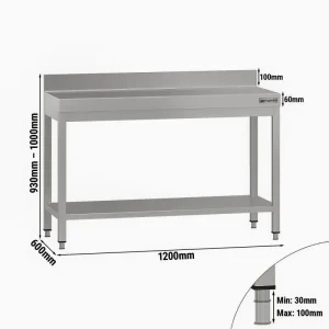 Edelstahl Arbeitstisch ECO - 1200x600mm - mit Grundboden & Aufkantung - HaustierPro