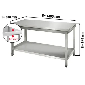 Edelstahl Arbeitstisch ECO - 1400x600mm - mit Grundboden ohne Aufkantung - HaustierPro