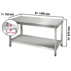 Edelstahl Arbeitstisch ECO - 1400x700mm - mit Grundboden ohne Aufkantung - HaustierPro