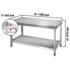 Edelstahl Arbeitstisch ECO - 1500x600mm - mit Grundboden ohne Aufkantung - HaustierPro
