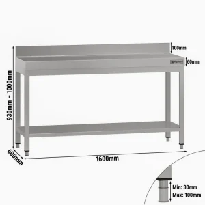 Edelstahl Arbeitstisch ECO - 1600x600mm - mit Grundboden & Aufkantung - HaustierPro