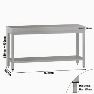 Edelstahl Arbeitstisch ECO - 1600x700mm - mit Grundboden ohne Aufkantung - HaustierPro