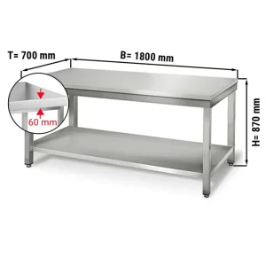 Edelstahl Arbeitstisch ECO - 1800x700mm - mit Grundboden ohne Aufkantung - HaustierPro
