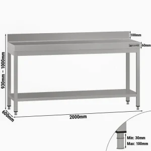Edelstahl Arbeitstisch ECO - 2000x600mm - mit Grundboden & Aufkantung - HaustierPro