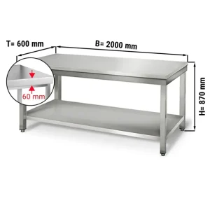Edelstahl Arbeitstisch ECO - 2000x600mm - mit Grundboden ohne Aufkantung - HaustierPro