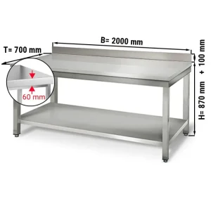 Edelstahl Arbeitstisch ECO - 2000x700mm - mit Grundboden & Aufkantung - HaustierPro