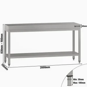 Edelstahl Arbeitstisch ECO - 2000x700mm - mit Grundboden ohne Aufkantung - HaustierPro