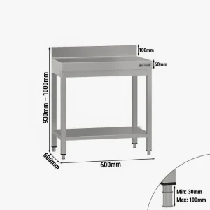 Edelstahl Arbeitstisch ECO - 600x600mm - mit Grundboden & Aufkantung - HaustierPro