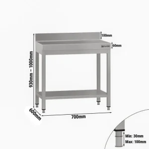 Edelstahl Arbeitstisch ECO - 700x600mm - mit Grundboden & Aufkantung - HaustierPro