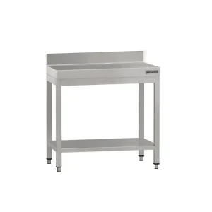Edelstahl Arbeitstisch ECO - 700x700mm - mit Grundboden & Aufkantung mit FSC-zertifiziertem Holz - HaustierPro