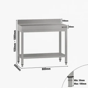 Edelstahl Arbeitstisch ECO - 800x600mm - mit Grundboden & Aufkantung - HaustierPro
