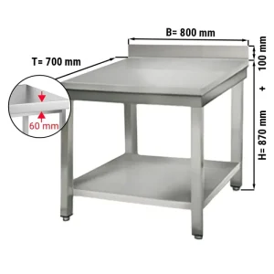 Edelstahl Arbeitstisch ECO - 800x700mm - mit Grundboden & Aufkantung - HaustierPro