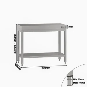Edelstahl Arbeitstisch ECO - 800x700mm - mit Grundboden ohne Aufkantung - HaustierPro