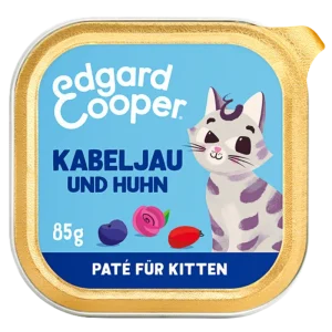 Edgard & Cooper Paté Kitten MSC-Kabeljau und Freilaufhuhn mit Blaubeeren, Rosenblüten und Hagebutten