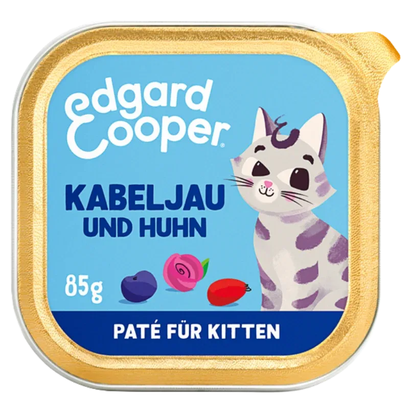 Edgard & Cooper Paté Kitten MSC-Kabeljau und Freilaufhuhn mit Blaubeeren, Rosenblüten und Hagebutten