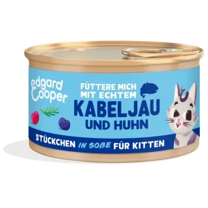 Edgard & Cooper Stückchen in Soße Adult MSC-Kabeljau und Freilaufhuhn mit Blaubeeren, Cranberrys 85g