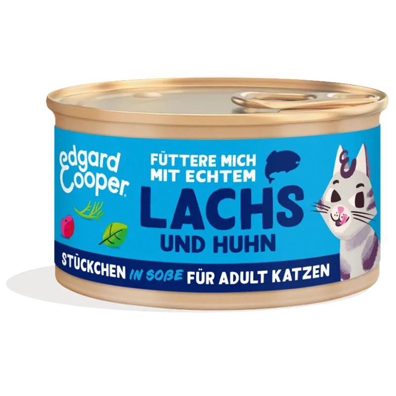 Edgard & Cooper Stückchen in Soße Adult Pazifischer Lachs und Freilaufhuhn mit Cranberrys und Basilikum 85g